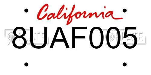 8UAF005 California License Plate