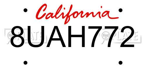 8UAH772 California License Plate