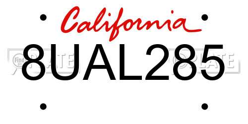 8UAL285 California License Plate