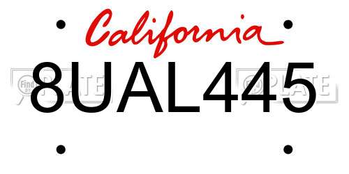 8UAL445 California License Plate