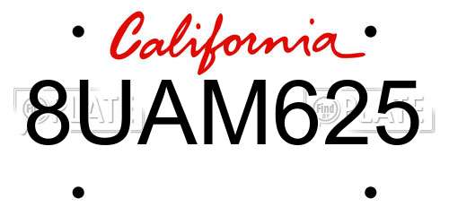 8UAM625 California License Plate