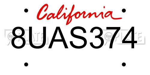 8UAS374 California License Plate