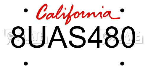 8UAS480 California License Plate