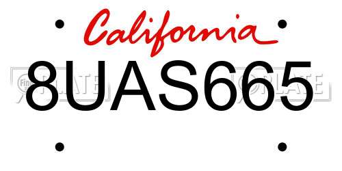 8UAS665 California License Plate