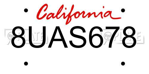 8UAS678 California License Plate