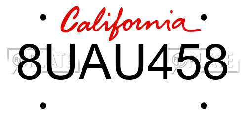 8UAU458 California License Plate