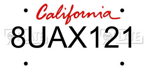 8UAX121 California License Plate