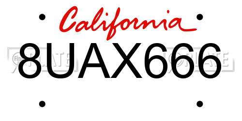 8UAX666 California License Plate