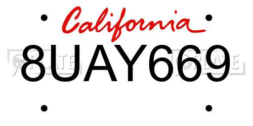 8UAY669 California License Plate