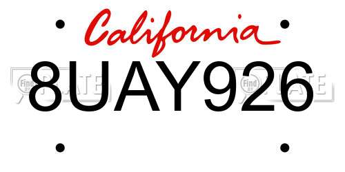 8UAY926 California License Plate
