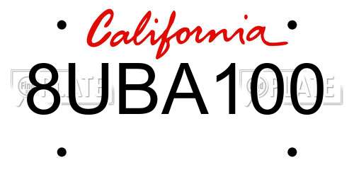 8UBA100 California License Plate