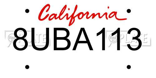 8UBA113 California License Plate