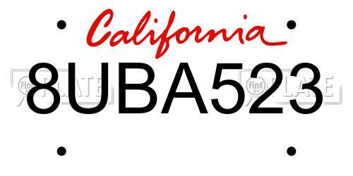 8UBA523 California License Plate