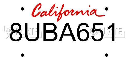 8UBA651 California License Plate