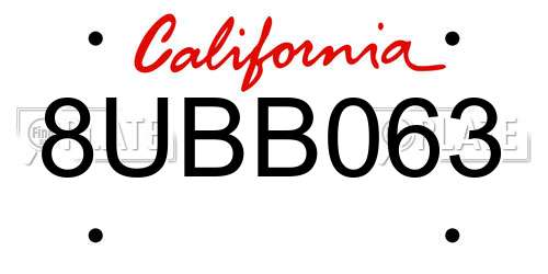 8UBB063 California License Plate