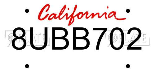 8UBB702 California License Plate