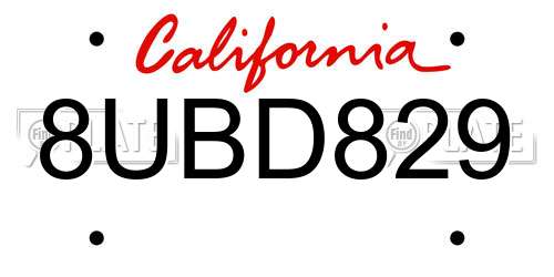 8UBD829 California License Plate