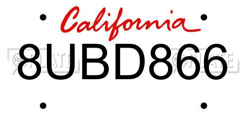 8UBD866 California License Plate