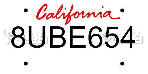 8UBE654 California License Plate