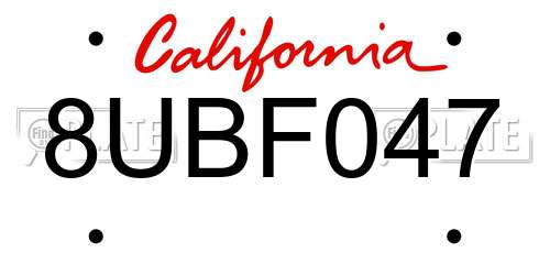 8UBF047 California License Plate