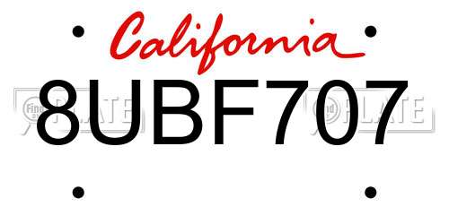 8UBF707 California License Plate