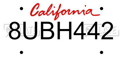 8UBH442 California License Plate