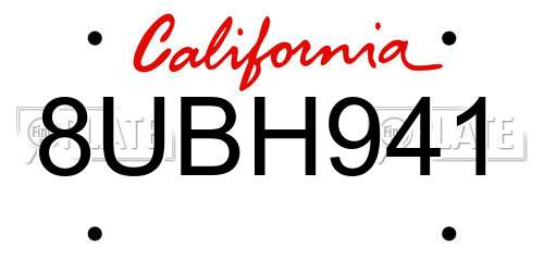 8UBH941 California License Plate