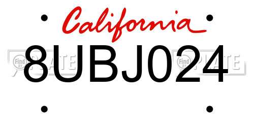 8UBJ024 California License Plate