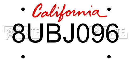 8UBJ096 California License Plate