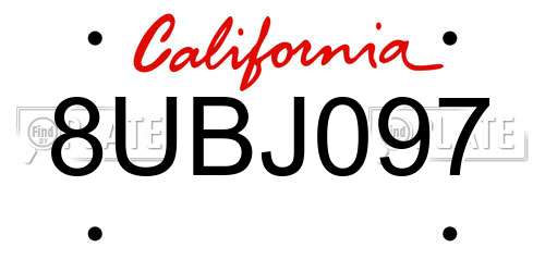 8UBJ097 California License Plate