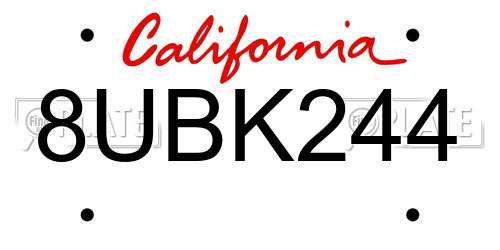 8UBK244 California License Plate