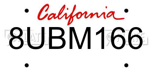 8UBM166 California License Plate
