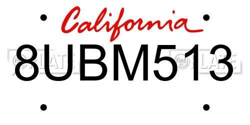 8UBM513 California License Plate