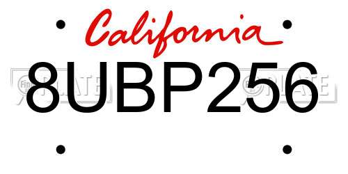 8UBP256 California License Plate