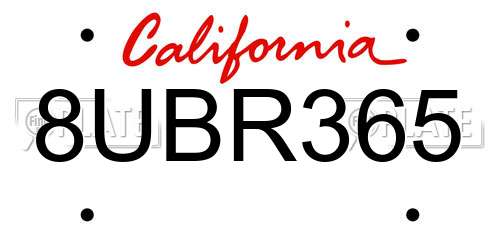 8UBR365 California License Plate