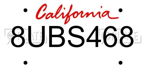 8UBS468 California License Plate
