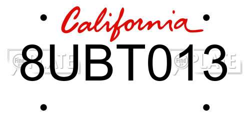 8UBT013 California License Plate