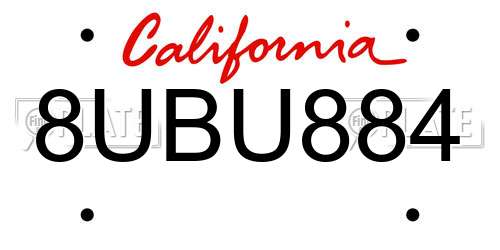 8UBU884 California License Plate