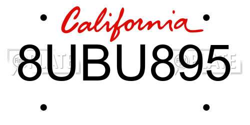 8UBU895 California License Plate