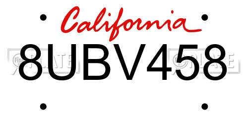 8UBV458 California License Plate