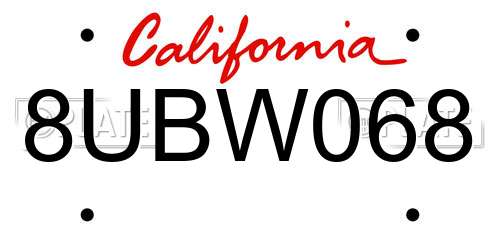 8UBW068 California License Plate