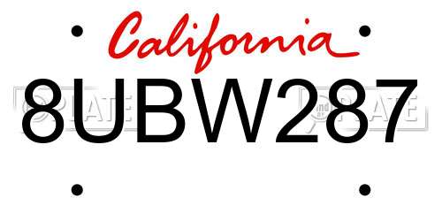 8UBW287 California License Plate