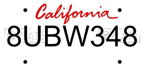 8UBW348 California License Plate