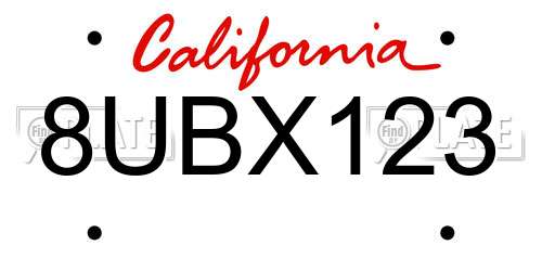 8UBX123 California License Plate