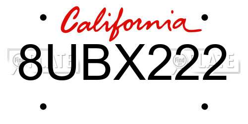 8UBX222 California License Plate