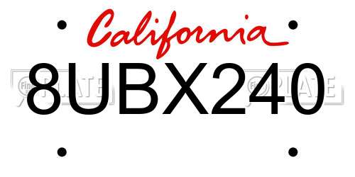 8UBX240 California License Plate