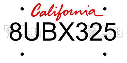8UBX325 California License Plate