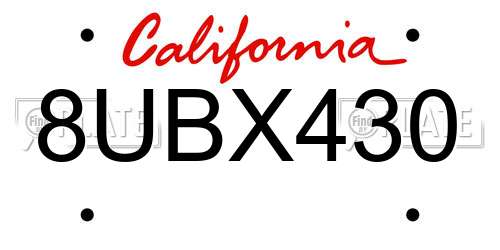 8UBX430 California License Plate