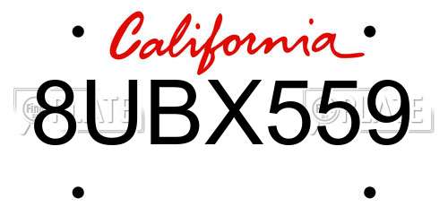 8UBX559 California License Plate