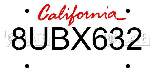 8UBX632 California License Plate